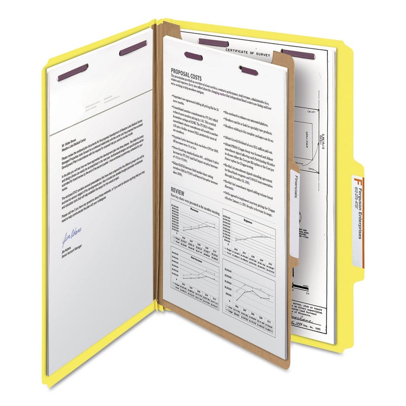 Smead مجلد تصنيف من سمياد بغطاء مضغوط مع مشابك SafeSHIELD، 1 فاصل، 2" توسيع، حجم قانوني، أصفر، 10 في العلبة (18734) - Image 5